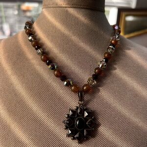 925 amber quartz heavy 30g multi stone sun charm necklace boho crystals